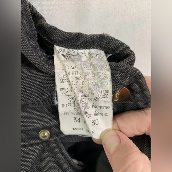 1999 Carhartt R03 Arctic Black Quilt Lined Bib Overalls 34x30 Very Distressed - Picture 5 of 13